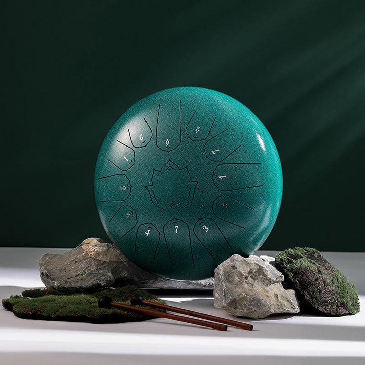 Buddha Stones, tambor de lengua de acero, sonido curativo, atención plena, patrón de loto, Kit de tambor de Yoga, 13 notas, instrumento de percusión de 12 pulgadas