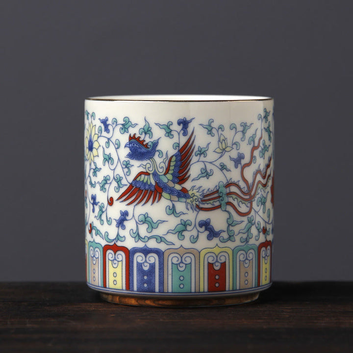 Tazas de té de cerámica con Buddha Stones, Vintage, flor de ciruelo, pino, bambú, Phoenix, Kirin, León, baile