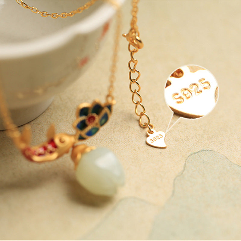 Collar con colgante de plata de ley 925 con Buddha Stones , jade blanco, pez koi y loto - image 7