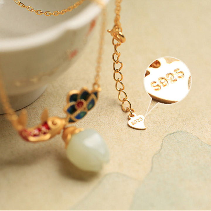 Collar con colgante de plata de ley 925 con Buddha Stones , jade blanco, pez koi y loto - image 7
