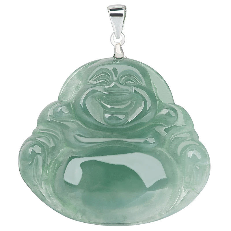 Buddha Stones de plata de ley 925 con colgante de cadena y collar de protección de jade de Buda sonriente - image 10
