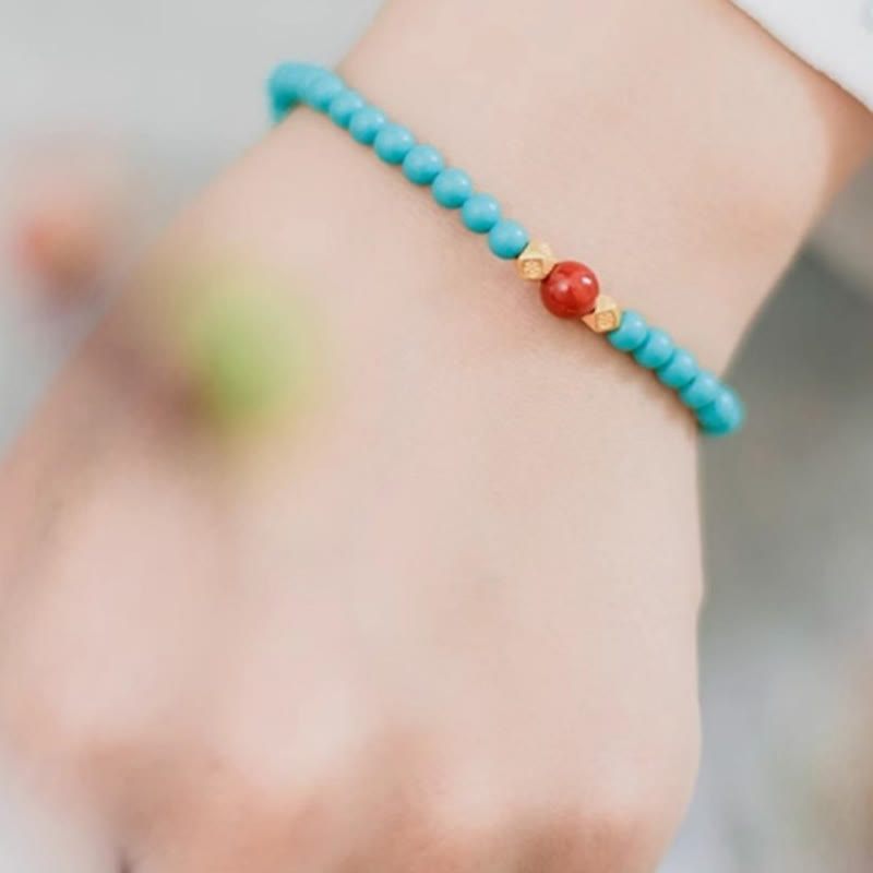 Pulsera de protección con cuentas de ágata roja turquesa de Buddha Stones