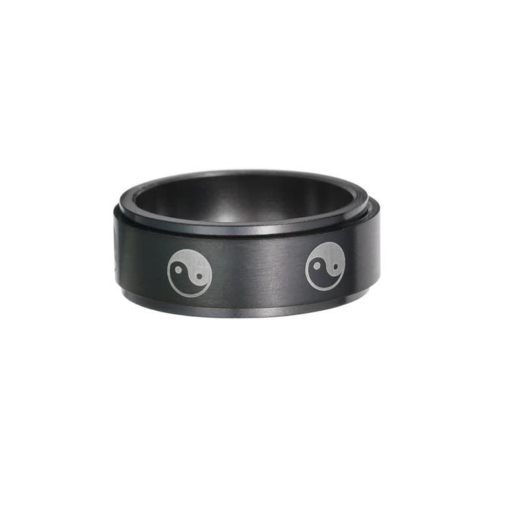 Anillo giratorio de equilibrio de acero titanio Yin Yang con Buddha Stones