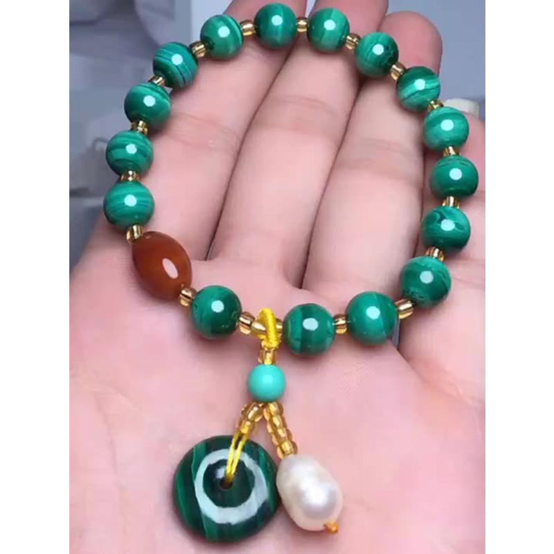 Pulsera con dije de protección de cuentas de ágata roja de malaquita natural