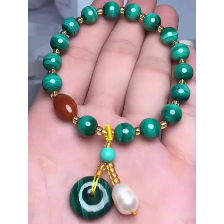 Pulsera con dije de protección de cuentas de ágata roja de malaquita natural