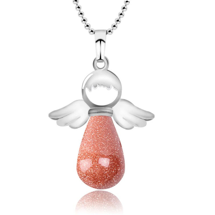 Colgante de collar de suerte de cristal natural con alas de ángel de Buddha Stones