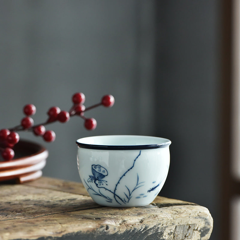 Buddha Stones Koi Flor de Loto Hoja Montañas Árbol Taza de Té de Cerámica Taza de Té Kung Fu 130ml