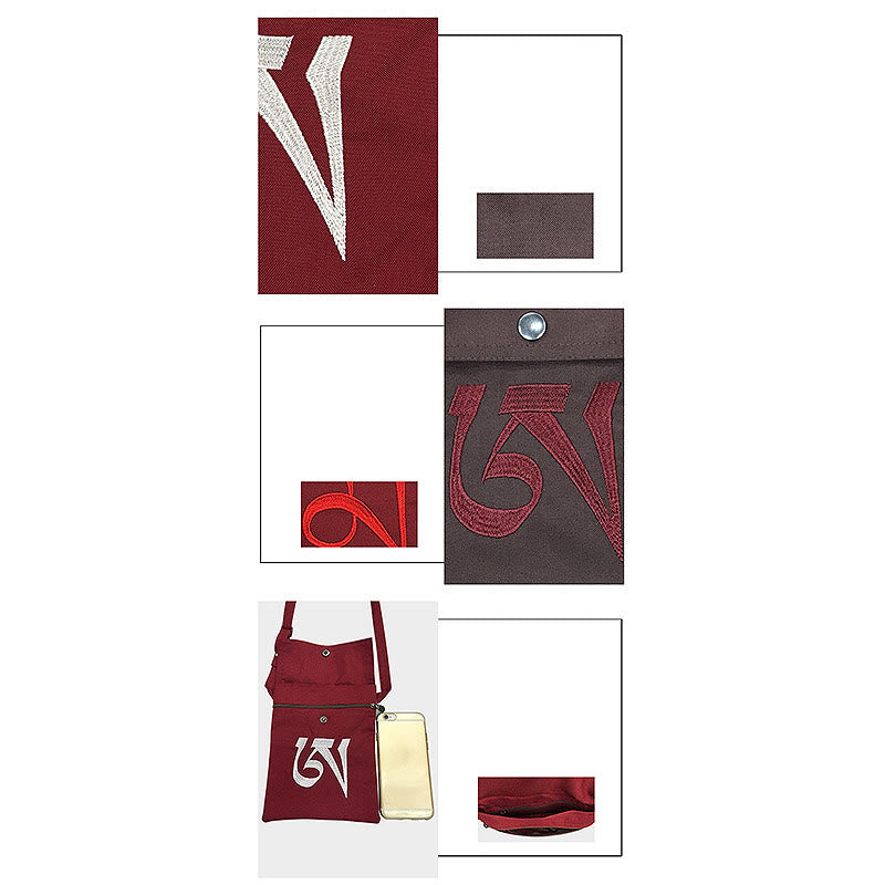 Hecho a mano OM Mantra bordado espiritual mente práctica algodón crossbody bolso hombro bolso teléfono celular - image 6