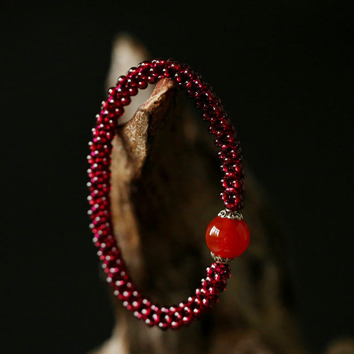 Pulsera de protección de cuentas de amazonita de ágata roja de cristal rosa granate natural con Buddha Stones