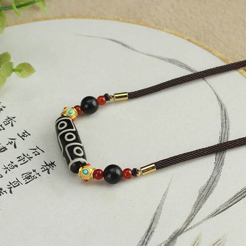 Colgante de collar de cadena con Buddha Stones tibetanas de nueve ojos Dzi, protección de cuentas, bendiciones