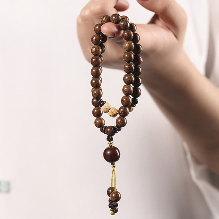 Pulsera de doble envoltura con Buddha Stones , sándalo, hoja pequeña, sándalo rojo, purificación de semillas Bodhi