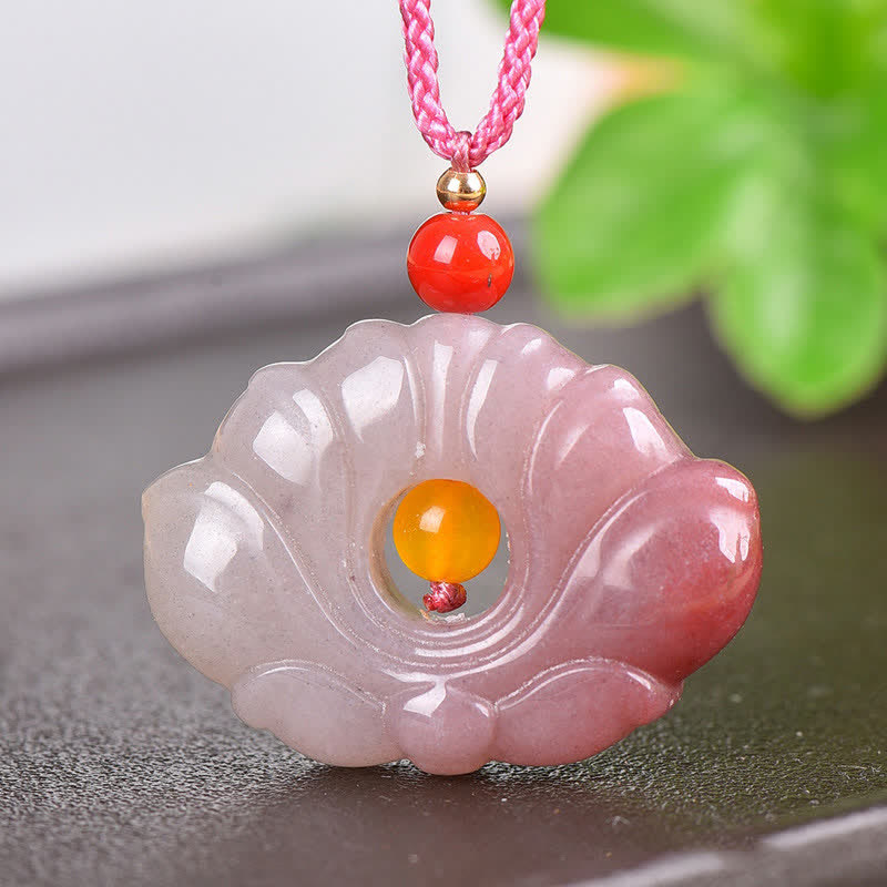 Colgante de collar de riqueza de flor de loto de jade de seda dorada rosa - image 4