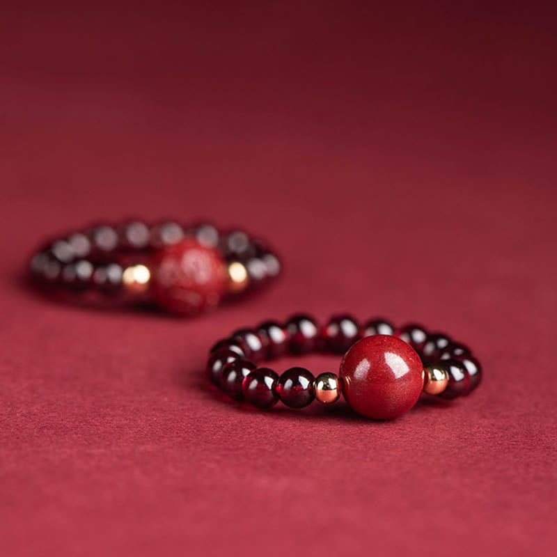 Anillo de protección de rosa con Buddha Stones , granate, cinabrio, PiXiu Om Mani Padme Hum