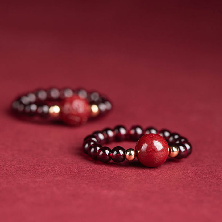 Anillo de protección de rosa con Buddha Stones , granate, cinabrio, PiXiu Om Mani Padme Hum