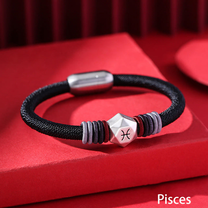 Pulsera de hilo hecha a mano con Buddha Stones de plata de ley 999 con 12 constelaciones del zodíaco