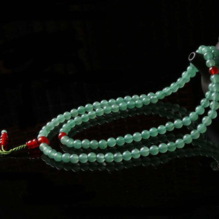 Pulsera Mala de la suerte con 108 cuentas, aventurina verde, ágata roja