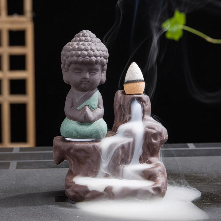 Quemador de incienso de bendición de cerámica, fuente de humo de reflujo de Buddha Stones , decoración