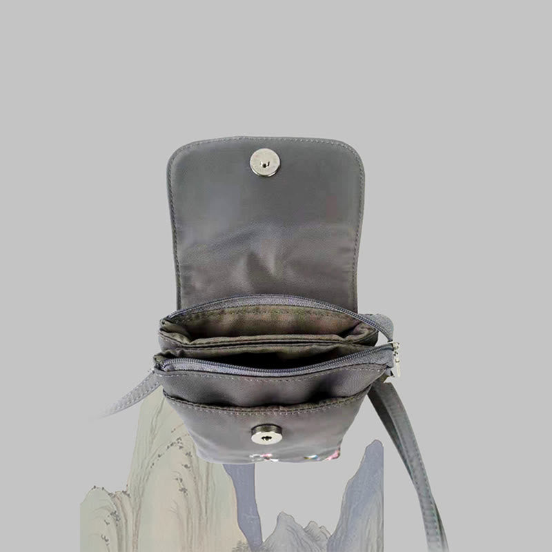 Buddha Stones, resistente al agua, hecho a mano, bordado, flores de loto, bolso de hombro, bolso para teléfono móvil