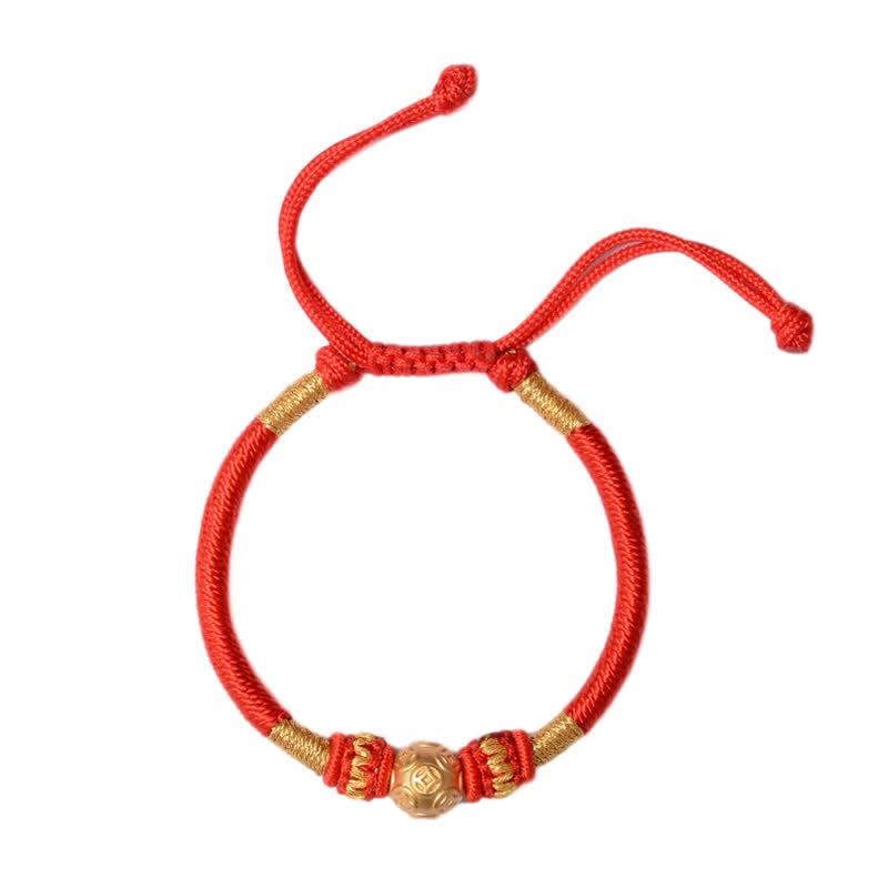 Pulsera de hilo con cuentas de la suerte, protección de monedas, cobre redondo, plata de ley 999, Buddha Stones
