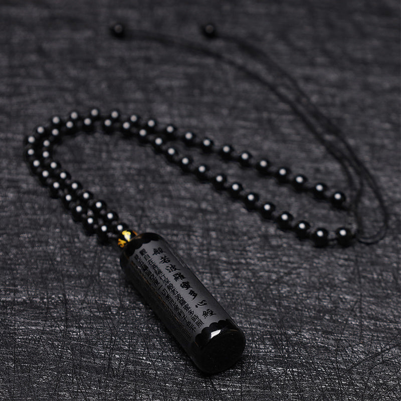 Colgante de collar de purificación de Sutra de corazón de obsidiana negra Natural con Buddha Stones