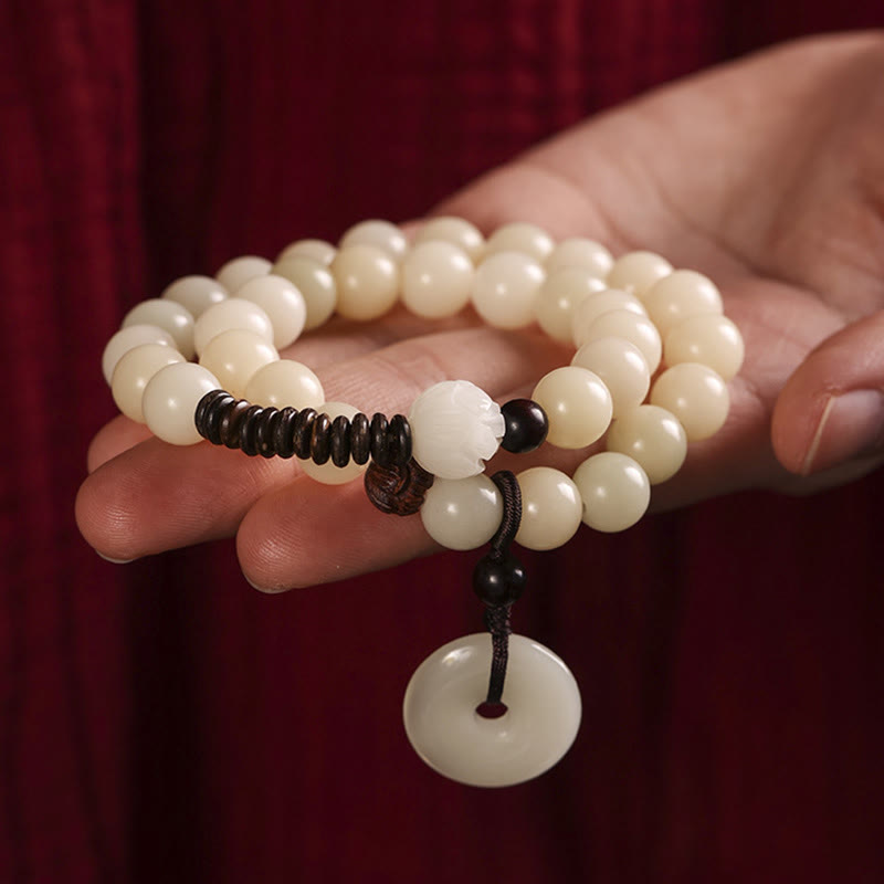 Pulsera de doble envoltura con hebilla de paz y loto de sándalo verde, semilla de Bodhi, Buddha Stones, armonía