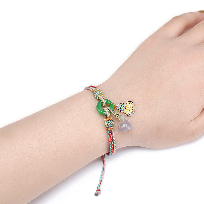 Buddha Stones, cuerda colorida, calcedonia, loto, Jade, paz, hebilla, armonía, pulsera con dije de calabaza