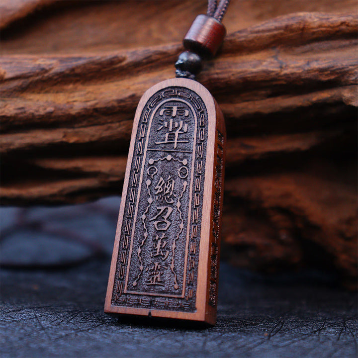 Buddha Stones, relámpago, madera de azufaifo, taoísta, orden de cinco truenos, colgante de collar de protección de la suerte