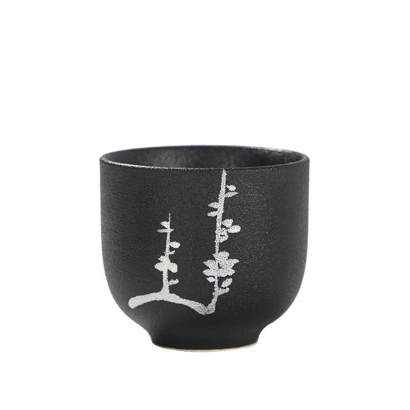 Buddha Stones, flor de loto pintada a mano, crisantemo de bambú, cerámica negra, taza de té de cerámica, taza de té de Kung Fu 95ml