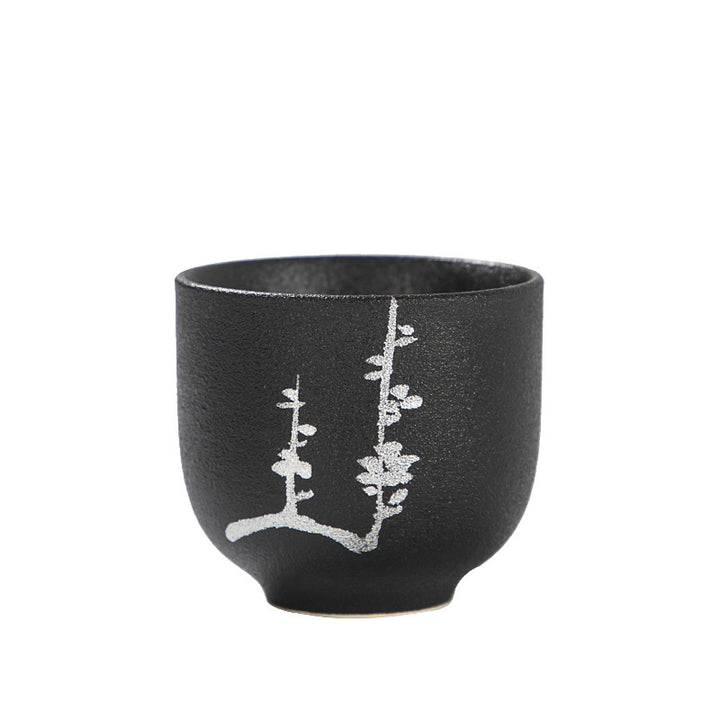 Buddha Stones, flor de loto pintada a mano, crisantemo de bambú, cerámica negra, taza de té de cerámica, taza de té de Kung Fu 95ml