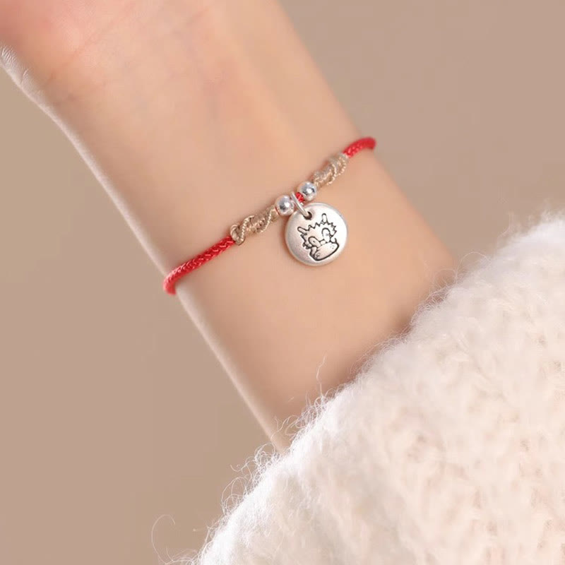 Pulsera trenzada de la suerte del zodíaco chino, hecha a mano, de plata de ley 999 con Buddha Stones, año del dragón