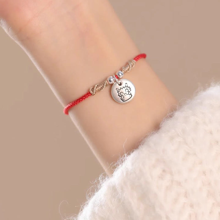 Pulsera trenzada de la suerte del zodíaco chino, hecha a mano, de plata de ley 999 con Buddha Stones, año del dragón