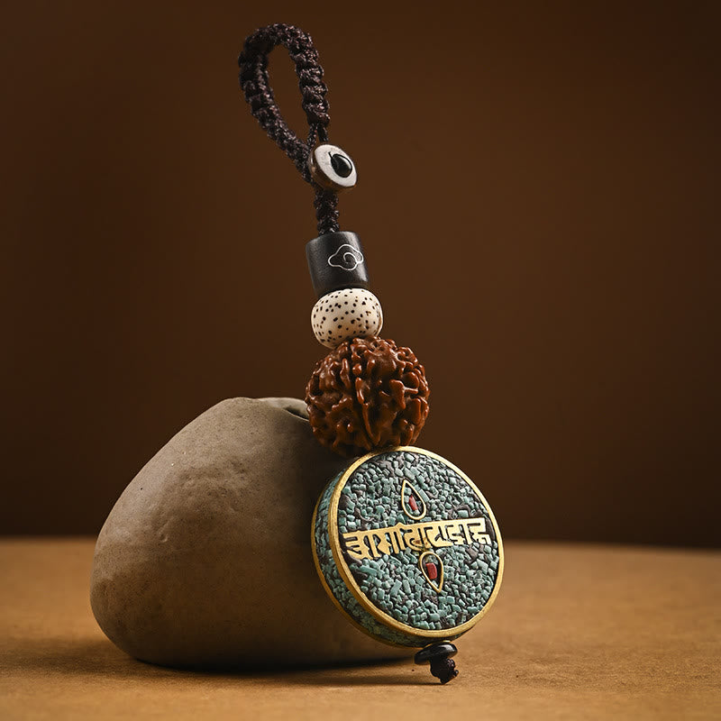 Llavero de paz con Buddha Stones tibetanas Om Mani Padme Hum Bodhi Seed
