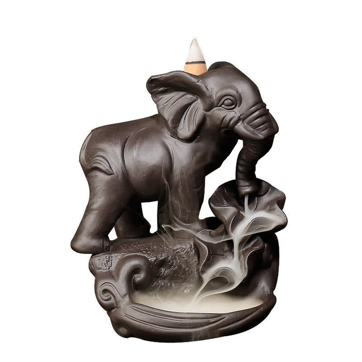 Elefante tibetano, fuente de humo de reflujo de arcilla púrpura, decoración de quemador de incienso curativo de paz