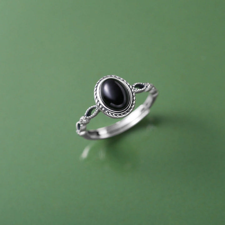 Anillo de la fortuna de ónix negro de plata de ley 925 con Buddha Stones - Ónix negro (Protección ♥ Fortuna) (Diámetro interior 17 mm) - image 0