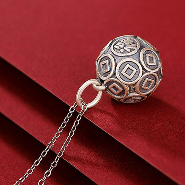 Collar con colgante de cadena de plata de ley 990 con diseño de moneda de cobre con diseño de Buddha Stones