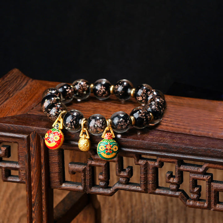 Pulsera de éxito con cuentas de cristal Liuli fluorescentes luminosas con abalorio familiar de bestia tragadora de oro con Buddha Stones