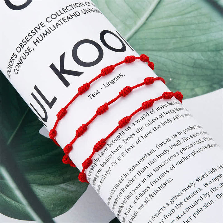 Buddha Stones 4 piezas pulsera de protección de hilo rojo de siete nudos contra el mal de ojo