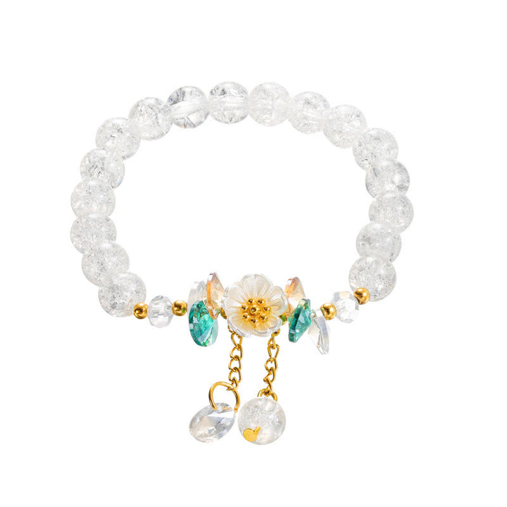 Pulsera de cuentas de cristal con dije de flor de diseño simple con Buddha Stones