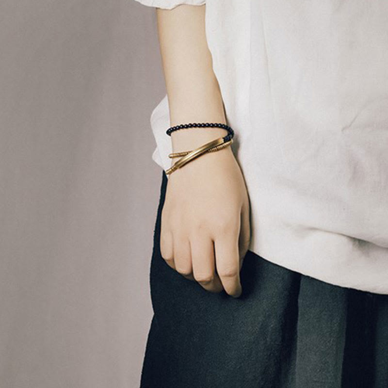Pulsera tibetana de triple envoltura con protección de cobre y piedra de ágata