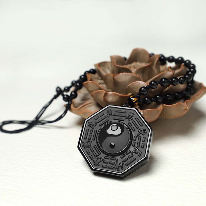 Collar con colgante Yin Yang de piedra de obsidiana negra con Buddha Stones - image 4