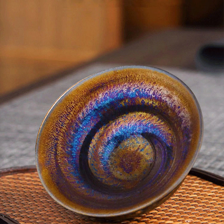 Taza de té de cerámica esmaltada de Vía Láctea colorida Jianzhan chino con Buddha Stones, taza de té Tenmoku Kung Fu