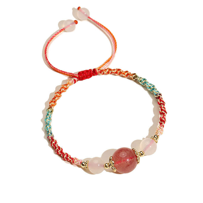Pulsera de cuerda curativa con cuentas de ágata blanca y prehnita de cristal rosa de cuarzo fresa con Buddha Stones