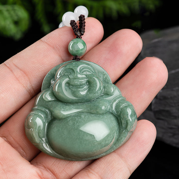 Colgante de cuentas de cadena con collar de armonía de jade cian de Buda sonriente - image 4