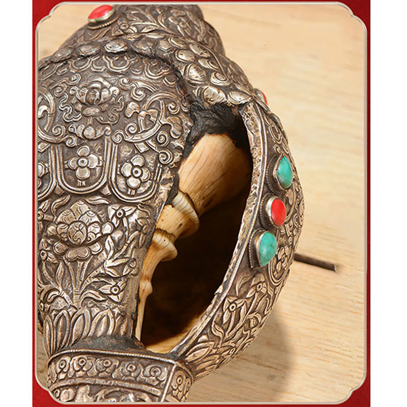 Shankha Natural hecho a mano tibetano grabado ocho símbolos auspiciosos Concha decoración del hogar de la suerte