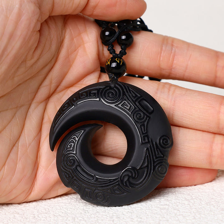 Colgante de collar de fuerza de obsidiana de hielo de obsidiana negra natural con Buddha Stones