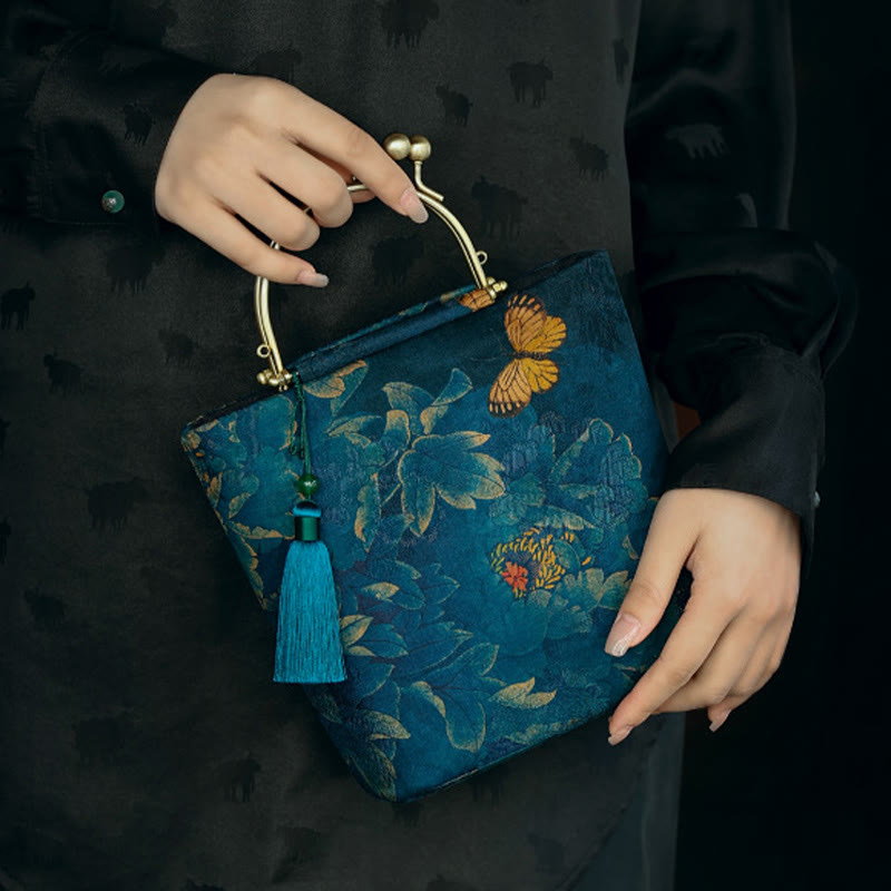 Bolso bandolera con cadena de metal, diseño de Buddha Stones y mariposas