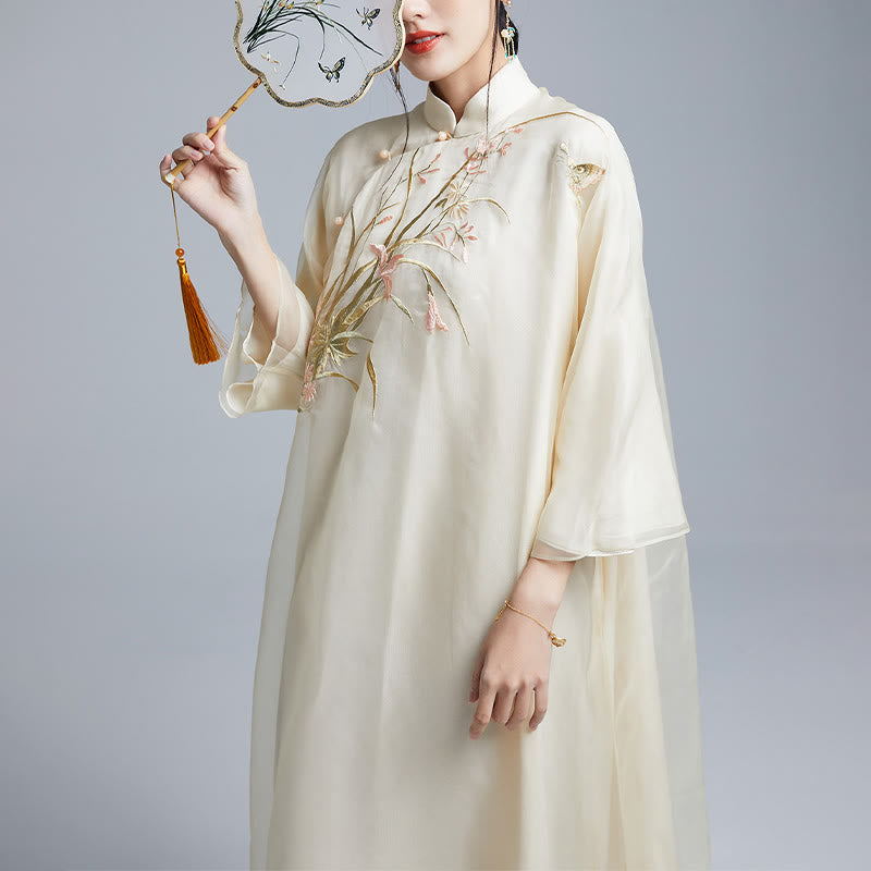 Vestido Cheongsam de seda de morera 100% con Buddha Stones, vestido Vintage de 6 Momme con bordado de flores y mariposas, Qipao - image 1