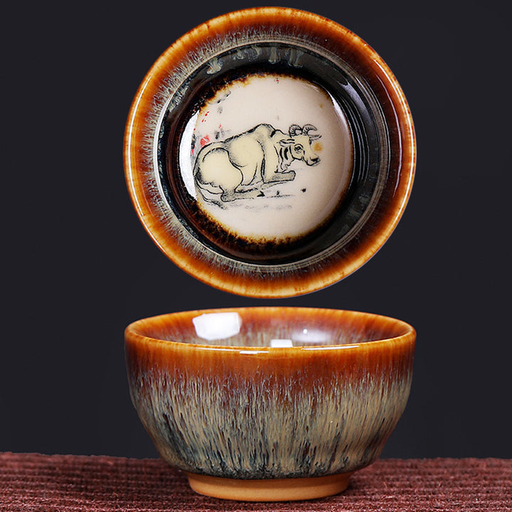 Taza de té de cerámica con diseño del zodíaco chino, 12 Buddha Stones, Kung Fu Jian, taza de té chino Zhan, 73ml