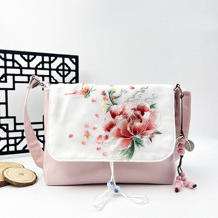 Buddha Stones Camelia bordada Epiphyllum Gardenia Sakura Flores Bolso bandolera Bolso de hombro Bolso para teléfono móvil