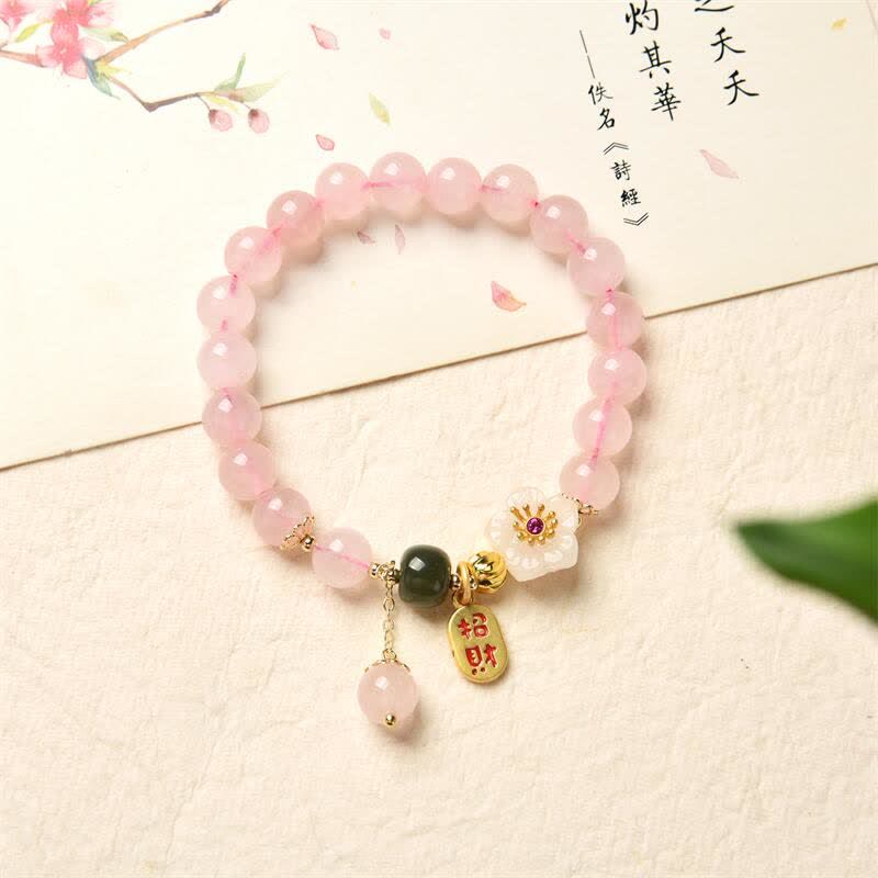 Pulsera de amor cálida con flor de jade de cristal rosa natural con Buddha Stones - image 6